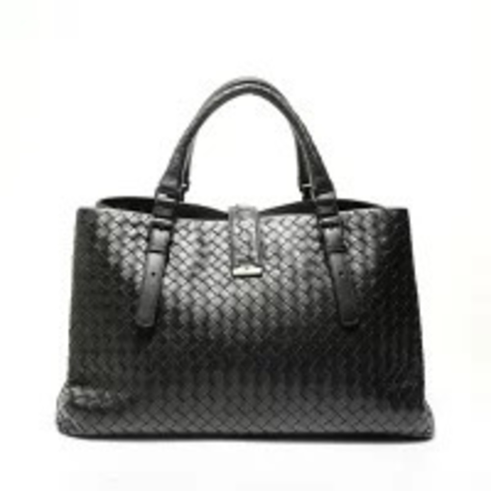 Bottega Veneta Intrecciato Roma Leather Handbag Black